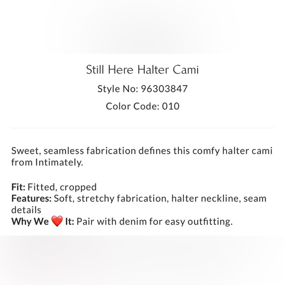 🆕 FREE PEOPLE INTIMATELY | STILL HERE HALTER CAMI | WHITE - Picture 6 of 7